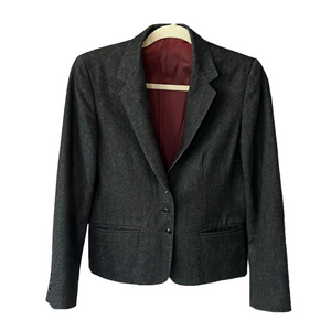 Vintage Charcoal Blazer with Burgundy Lining